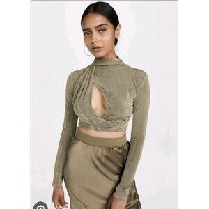 SIGNIFICANT OTHER Ivy Cutout Long Sleeve Crop Top Khakis Green Size 4